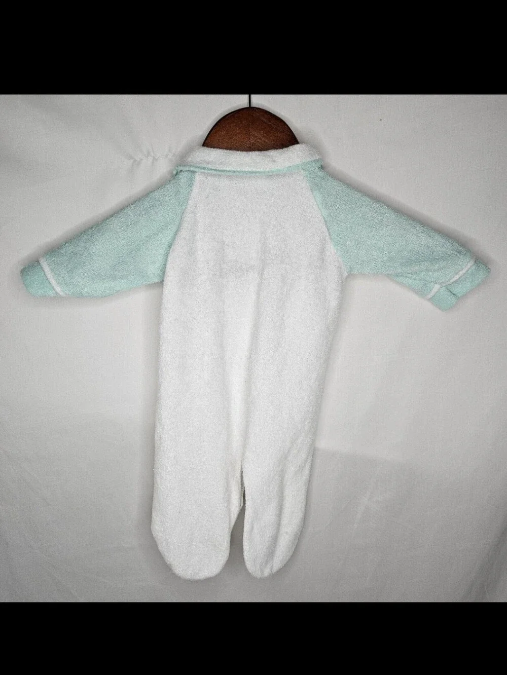 Vintage Terry Pastel White Footie Romper Embroidery Teddy Bear Toys Newborn Baby